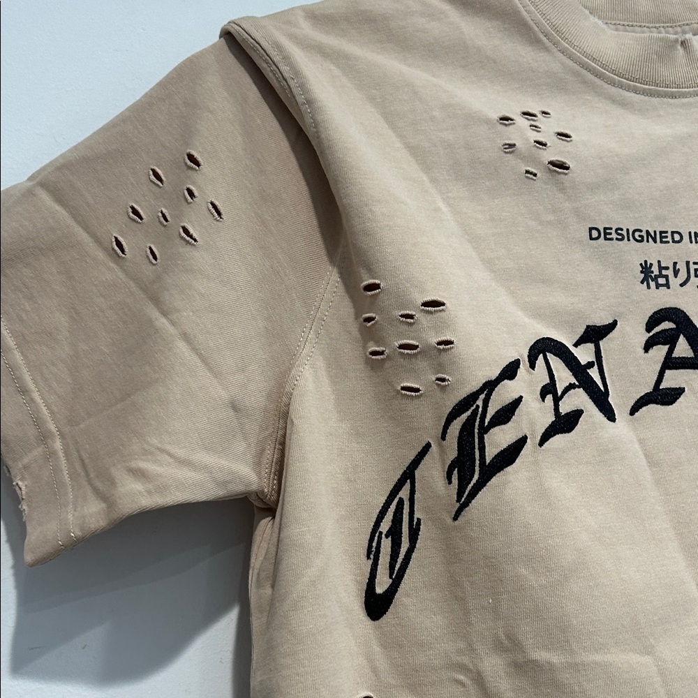 Tenacity distressed Tan Men's short sleeves embroidered T-Shirt small new - Picture 4 of 12